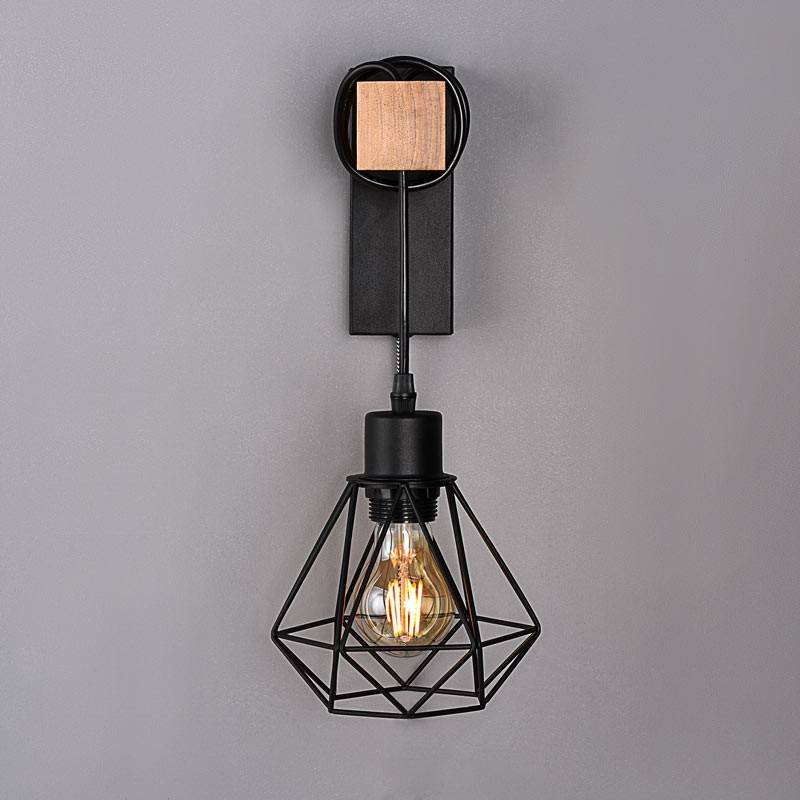 Aplique de pared nórdico jaula "RODEN" - Madera y metal