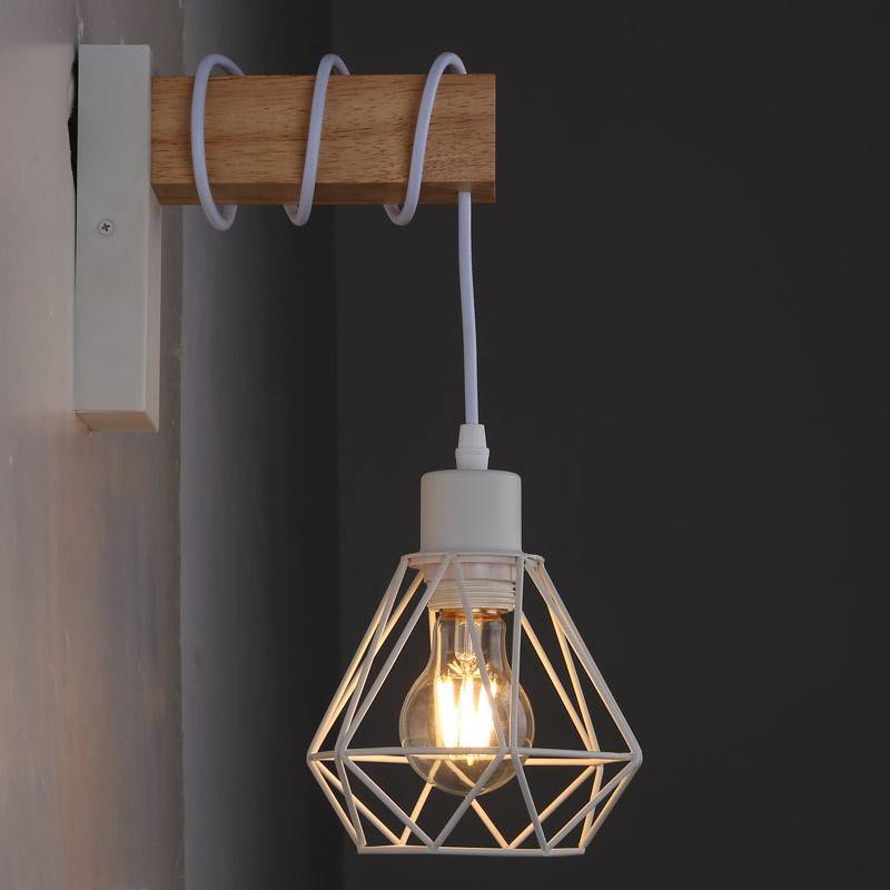 Aplique de pared nórdico jaula "RODEN" - Madera y metal