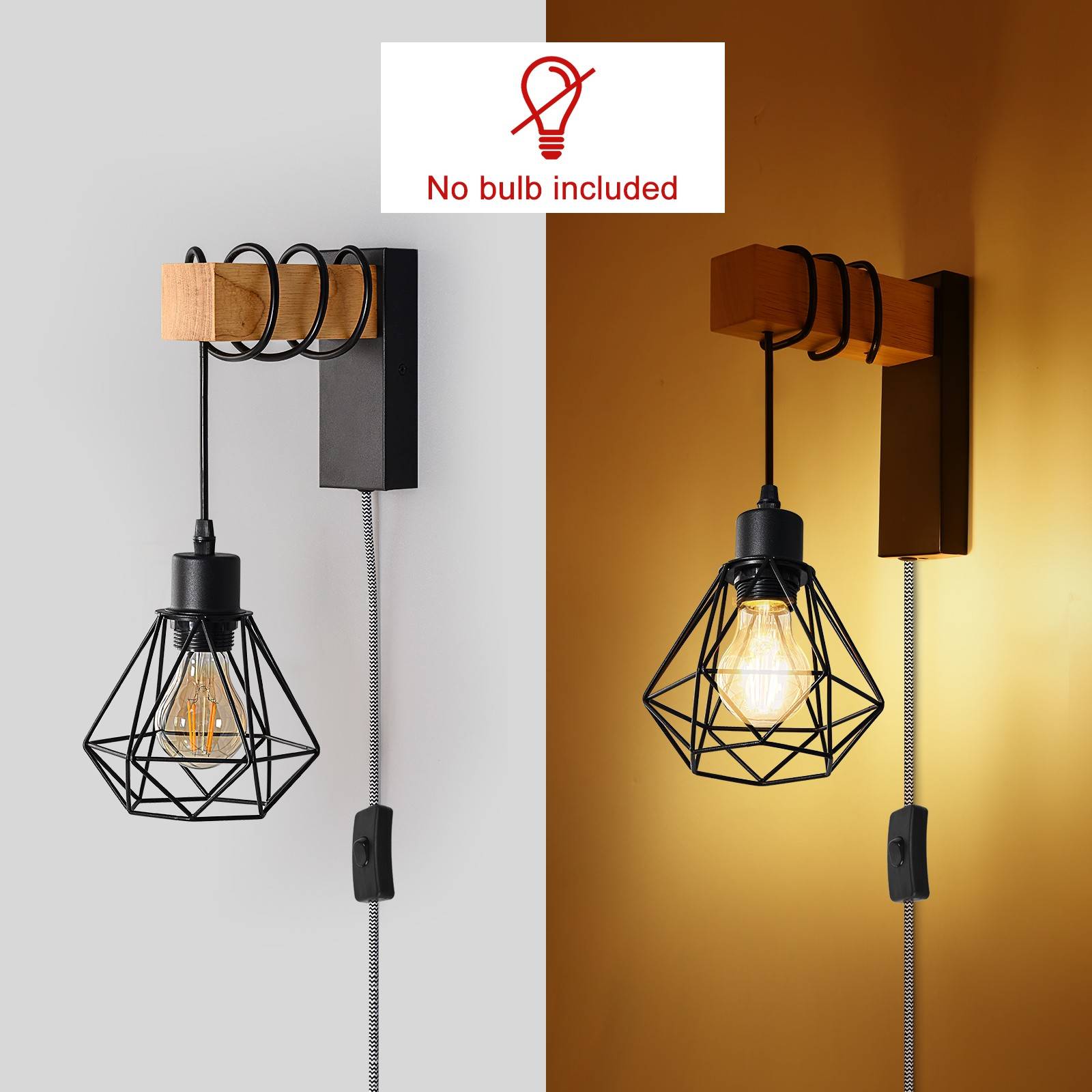 Aplique de pared jaula con cable y enchufe "RODEN"