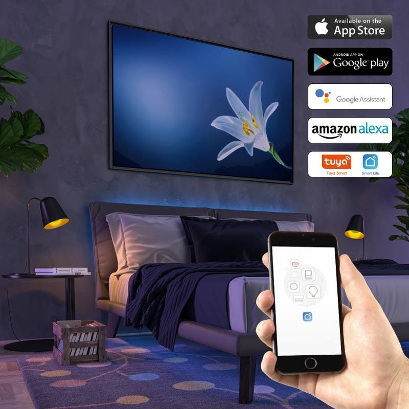 Kit tira LED musical RGB WiFi Alexa/Google Home con fuente, mando y controlador 5 metros