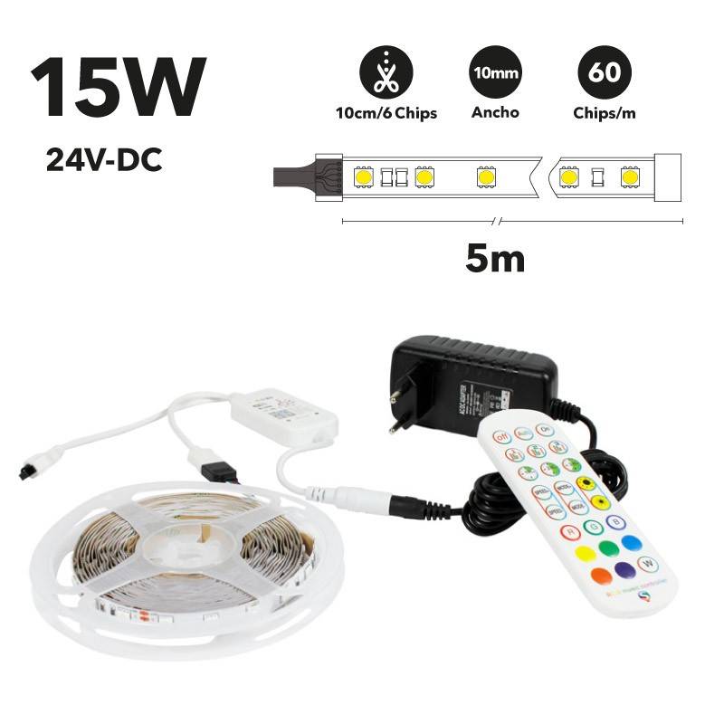 Kit tira LED musical RGB WiFi Alexa/Google Home con fuente, mando y controlador 5 metros