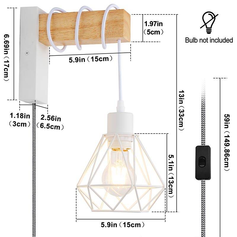 Aplique de pared jaula con cable y enchufe "RODEN"