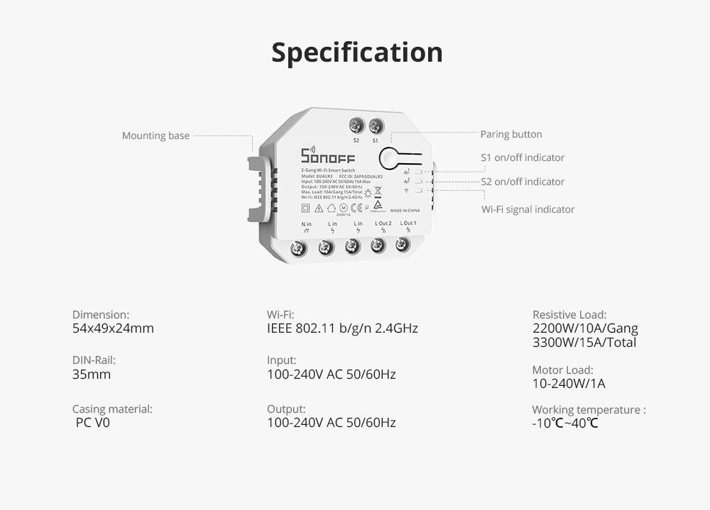 Interruptor Inteligente Wifi programable Smart Light | SONOFF - DUALR3