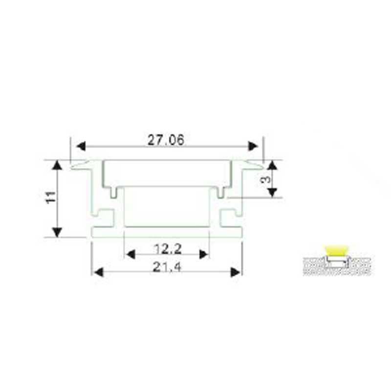 Perfil de aluminio para tira LED impermeable empotrable suelo 27x11mm (2metros)