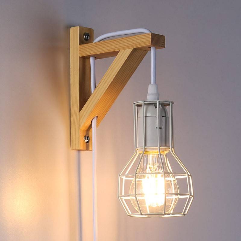Aplique de pared de madera jaula "MICA" Bombilla incluida