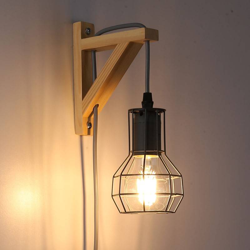 Aplique de pared de madera jaula "MICA" Bombilla incluida