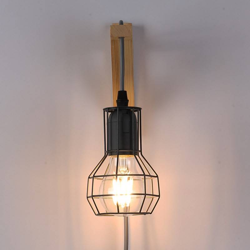 Aplique de pared de madera jaula "MICA" Bombilla incluida