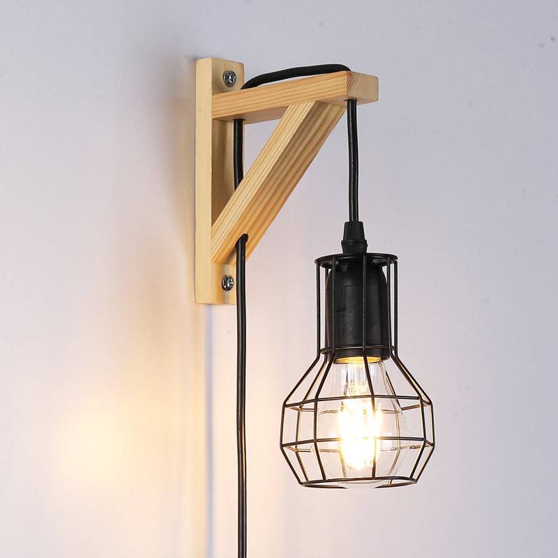 Aplique de pared de madera jaula "MICA" Bombilla incluida