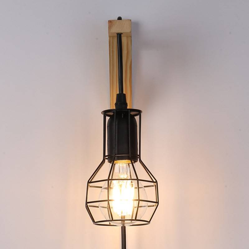 Aplique de pared de madera jaula "MICA" Bombilla incluida