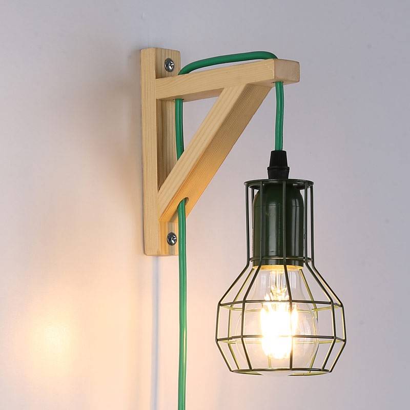 Aplique de pared de madera jaula "MICA" Bombilla incluida