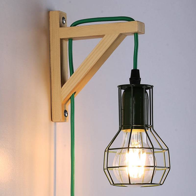 Aplique de pared de madera jaula "MICA" Bombilla incluida