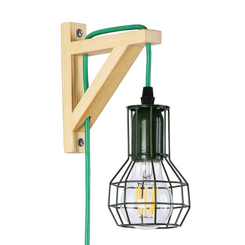 Aplique de pared de madera jaula "MICA" Bombilla incluida