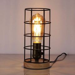 Lámpara vintage de mesa de estilo industrial madera y rejilla "GREGOR"