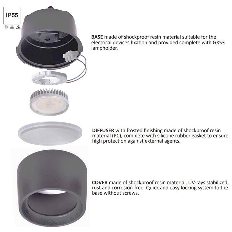 Aplique de techo exterior CCT "Livia 160" FUMAGALLI - 10W - GX53 - IP55