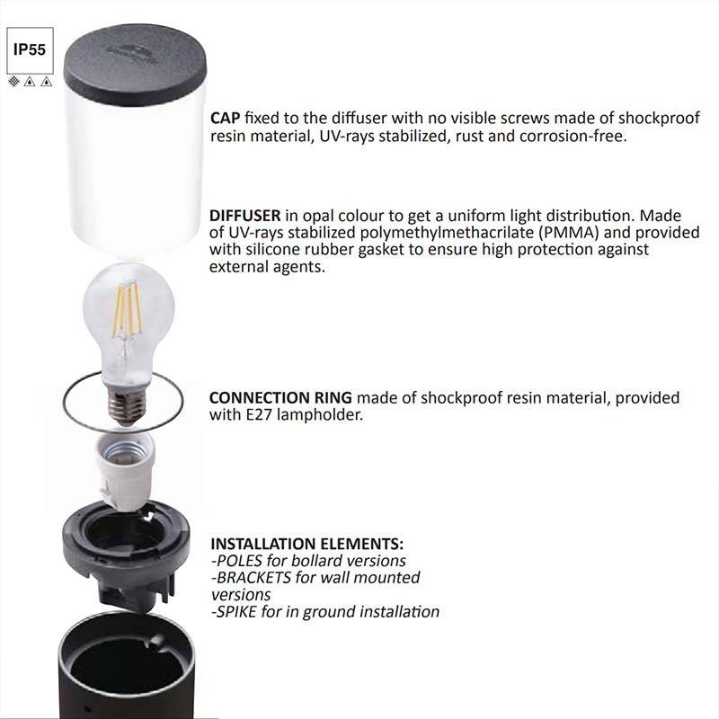 Aplique de pared LED inclinado FUMAGALLI "Amelia Wall" - E27 - IP55