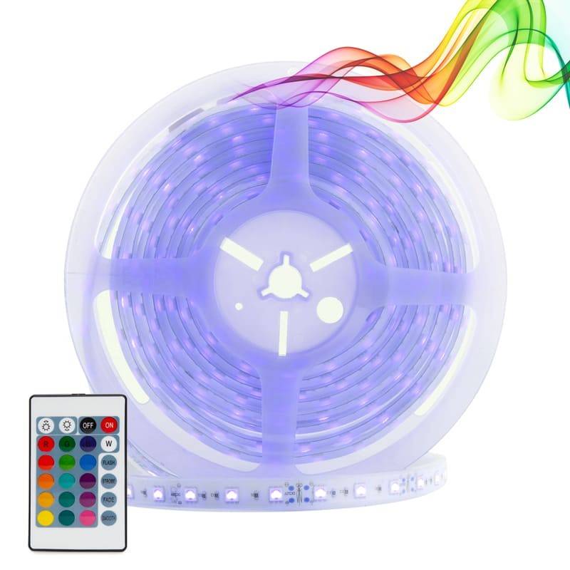 Kit tira LED RGB 5m con fuente, mando y controlador compatible 12V y 24V