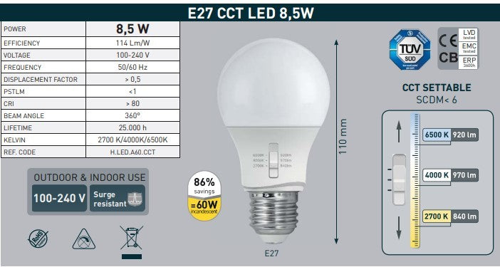 Farola exterior Fumagalli LED "GLOBO MIZAR/G250" 8.5W E27 - CCT