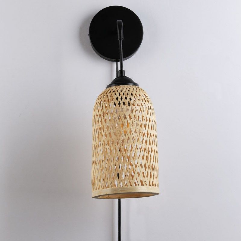 Aplique de pared de mimbre con enchufe "Frida" E27