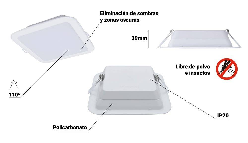 Downlight LED empotrable cuadrado Philips LEDINAIRE - DN065B G2 - 11W - 900lm