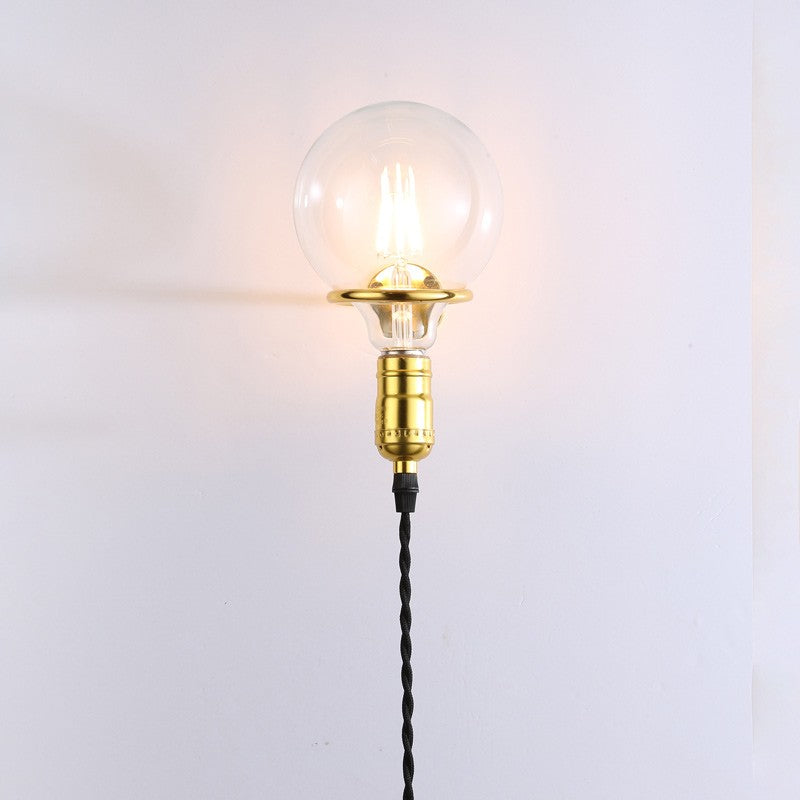Aplique de Pared Interior Dorado con Enchufe y Interruptor para Dormitorio, Escalera, Escritorio