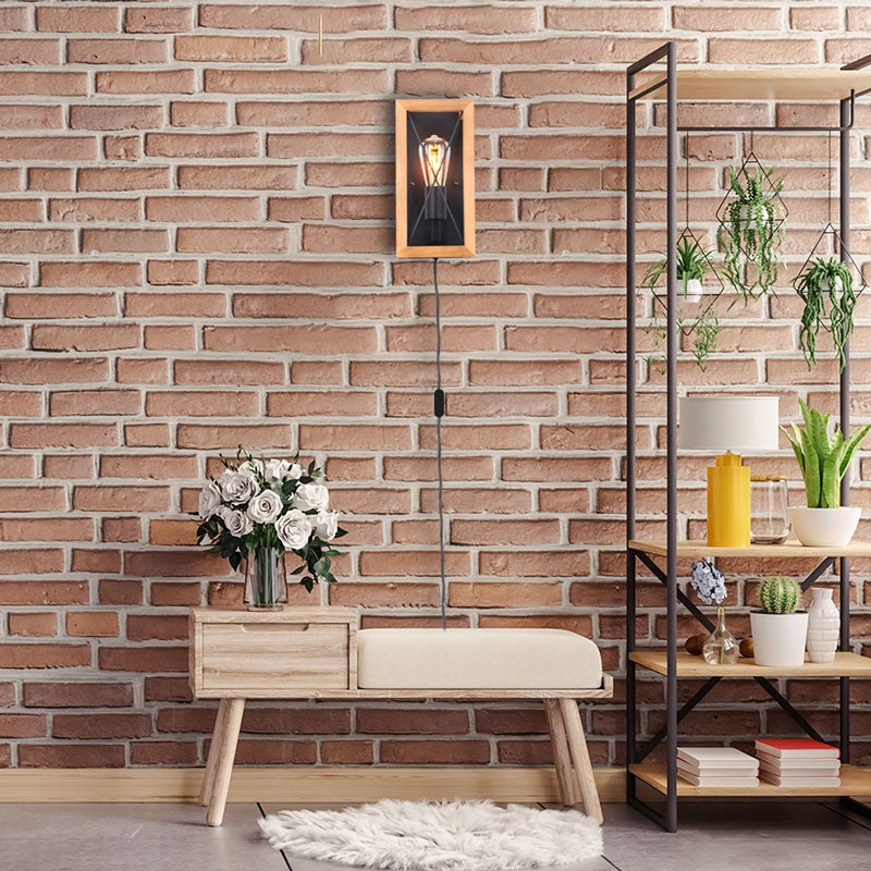 Aplique de pared en madera y metal, con cable y enchufe "Montse" - E27