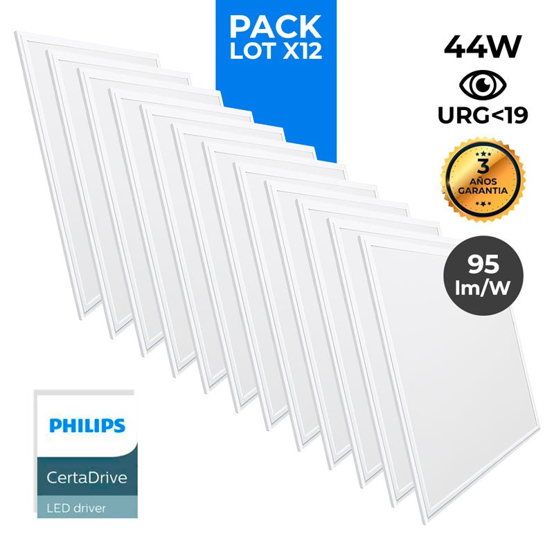 Pack de 12 paneles LED slim 60X60 cm - Driver Philips - 44W - UGR19 - IP40