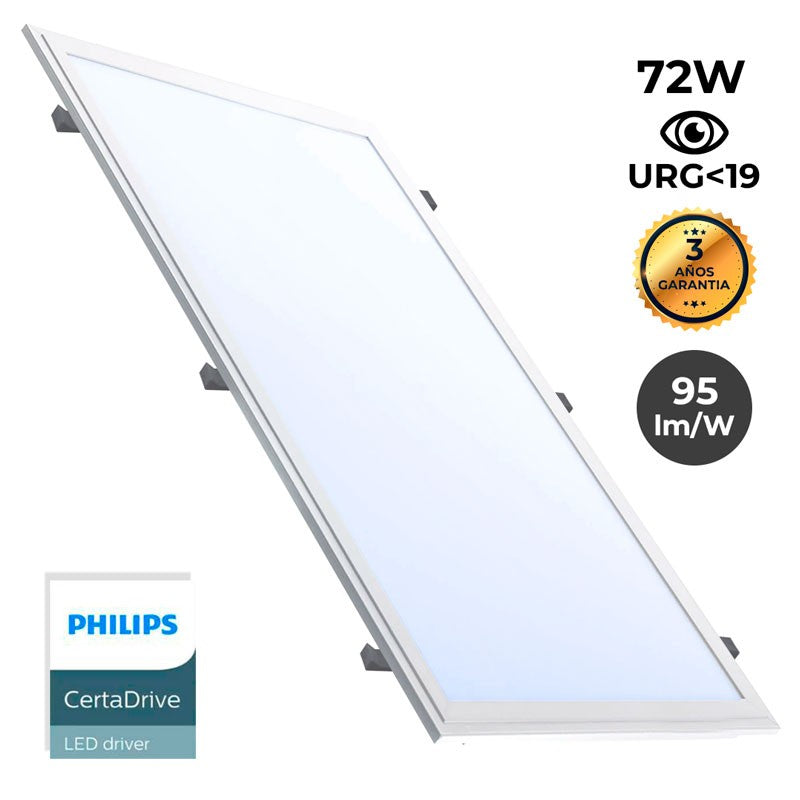 Panel LED de empotrar 1200X600mm Slim 72W PHILIPS DRIVER UGR19 con KIT de montaje