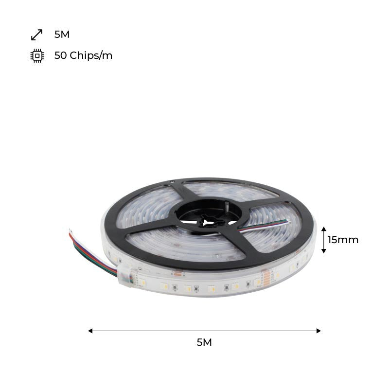 Tira LED estanca RGBWW - 19W/m - 24V - 60 LED/M - IP67 - 5m