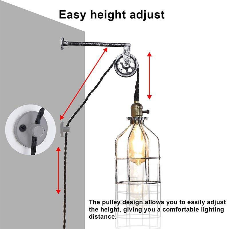 Lámpara colgante de jaula "Clockwell" - Con enchufe e interruptor - E27