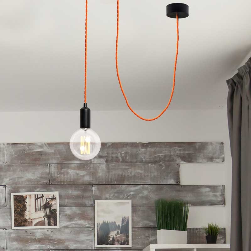 Cable Trenzado Recubierto en tejido Efecto Seda Color Naranja