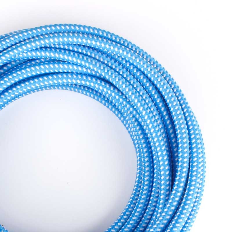 Cable Eléctrico Redondo recubierto en tejido efecto Seda Color Azul & Blanco