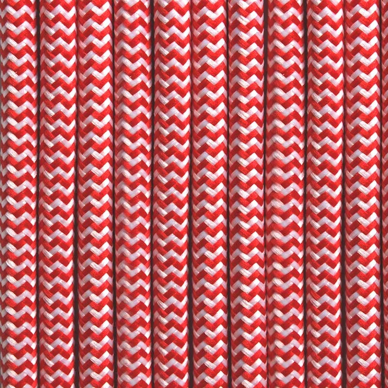 Cable Eléctrico Redondo Recubierto en tejido Efecto Seda ZigZag, Rojo & Blanco