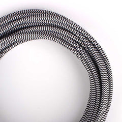 Cable Eléctrico Redondo Recubierto en tejido Efecto Seda ZigZag, Blanco & Negro