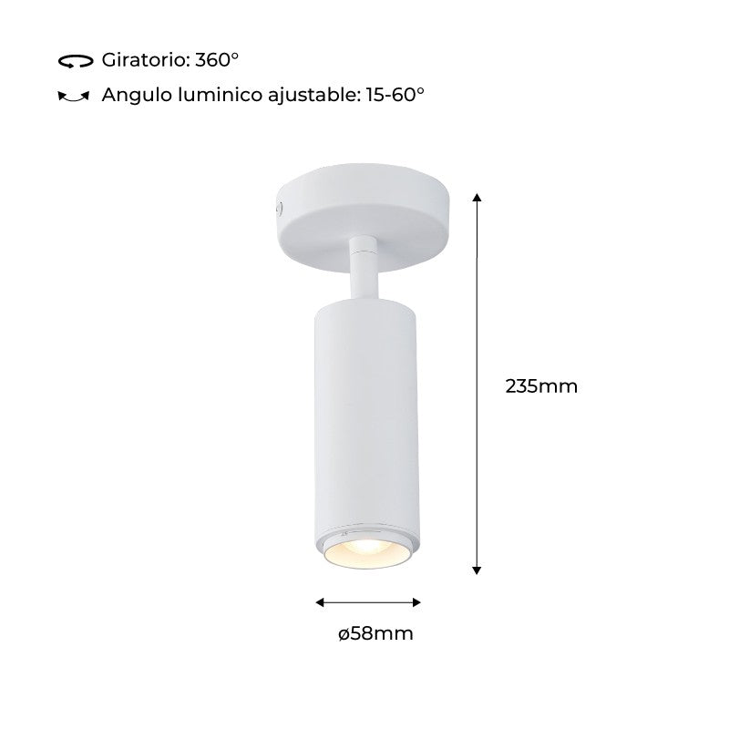 Aplique de techo LED orientable 8W - Ángulo ajustable - 2800K