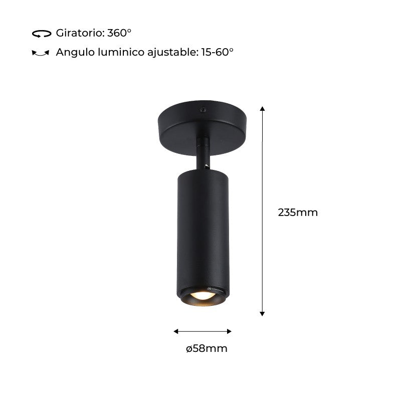 Aplique de techo LED orientable 8W - Ángulo ajustable - 2800K