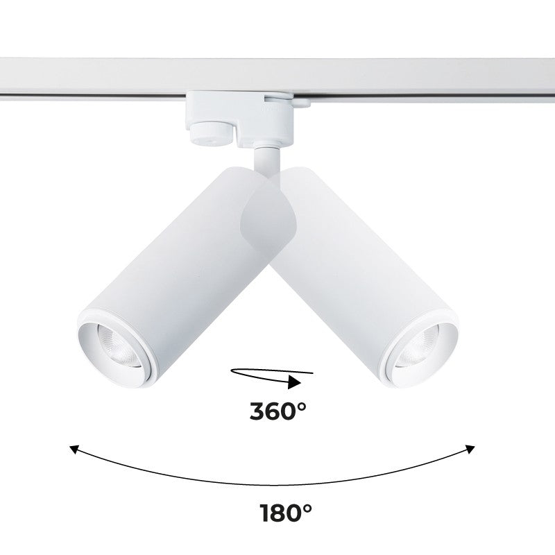 Foco de carril monofásico con ángulo lumínico ajustable y articulado de 8W zoom