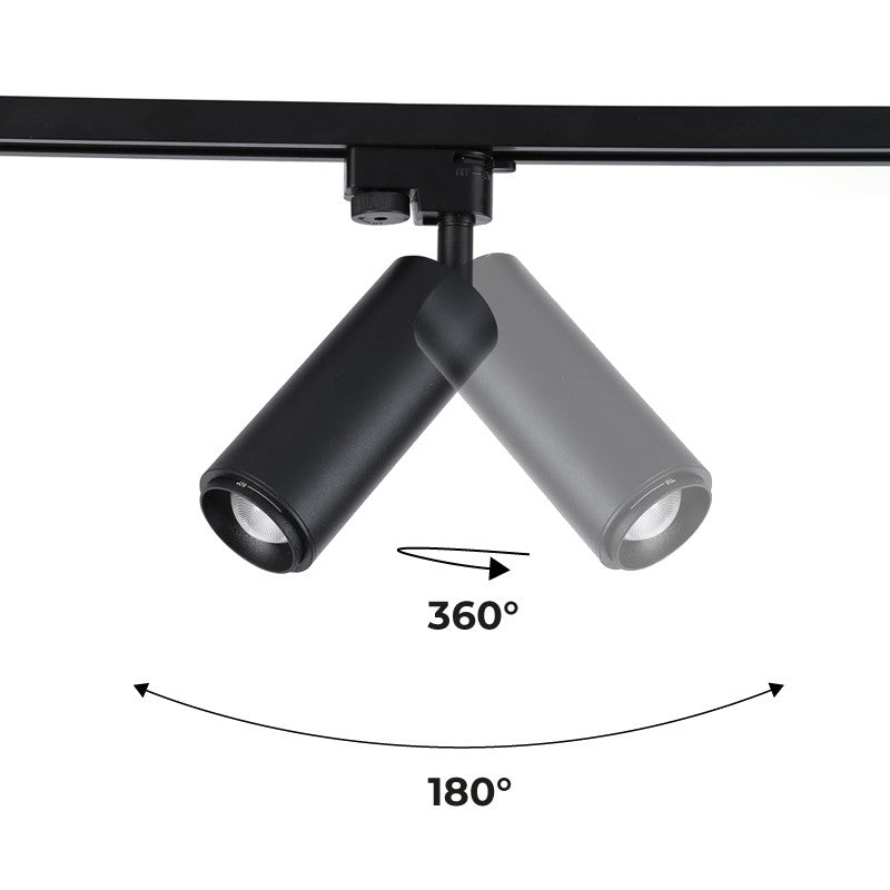Foco de carril monofásico con ángulo lumínico ajustable y articulado de 8W zoom
