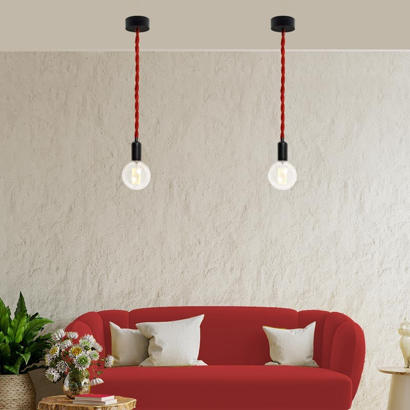 Cable eléctrico trenzado en tejido efecto seda color Rojo