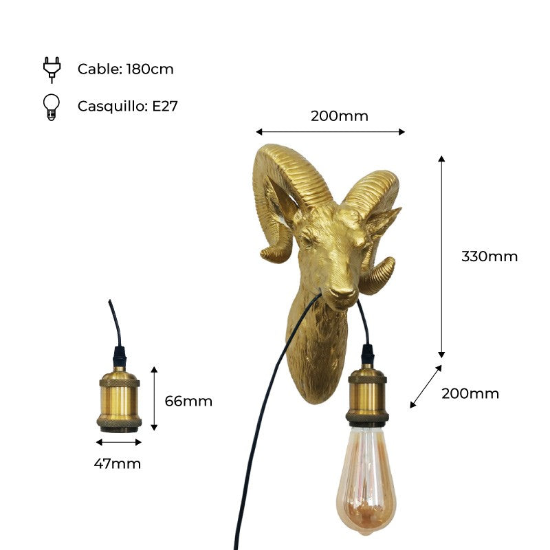 Aplique de pared Muflón Dorado "Capris" E27