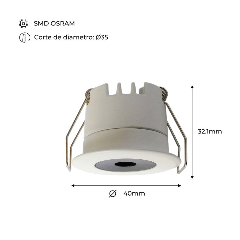 Downlight LED Mini 3W - Chip OSRAM - Bajo UGR - CRI 90 - Ø 40mm