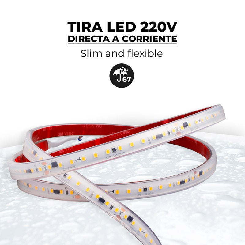 Tira LED 220V 75W (600xSMD2835) 12mm IP67 Rollo 5 metros