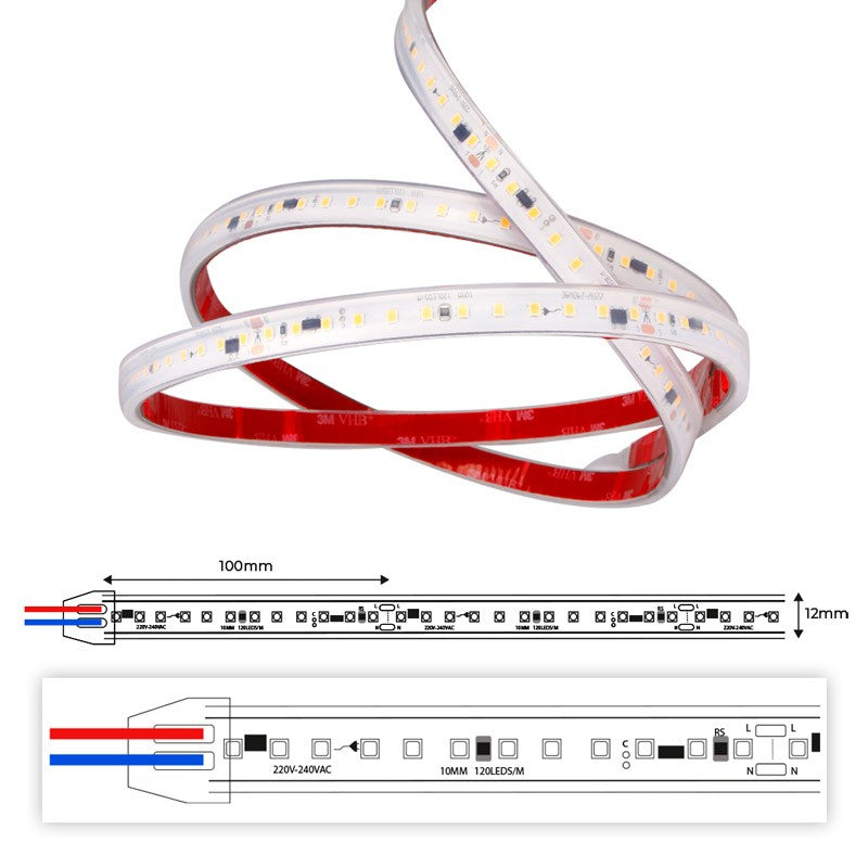 Tira LED 220V 75W (600xSMD2835) 12mm IP67 Rollo 5 metros