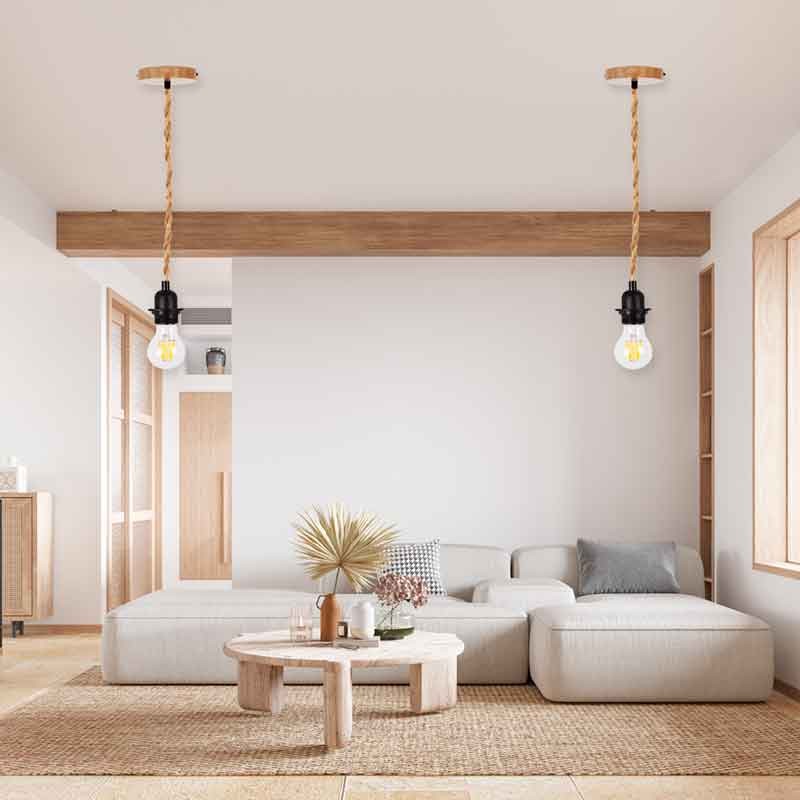 Lámpara colgante de madera y cuerda para bombilla E27 130cm