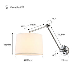 Aplique de pared cilíndrico con diseño clásico y articulado "ELBOW" E27