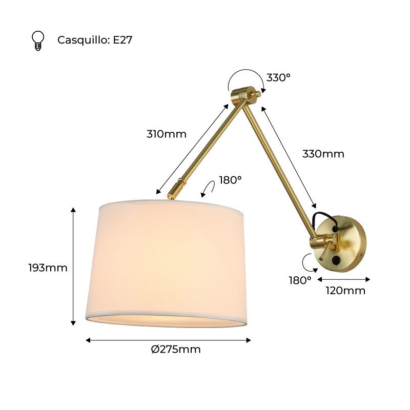 Aplique de pared cilíndrico con diseño clásico y articulado "ELBOW" E27