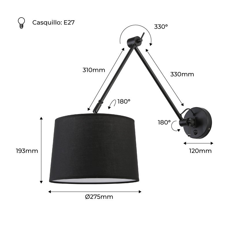 Aplique de pared cilíndrico con diseño clásico y articulado "ELBOW" E27