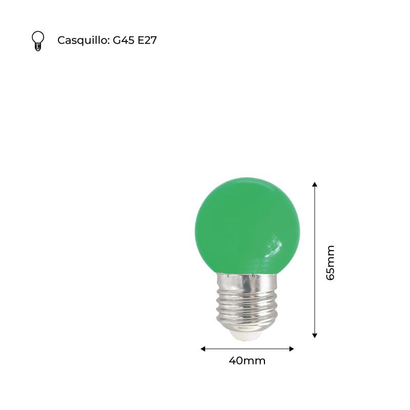 Bombilla de colores LED E27 G45 - 1W
