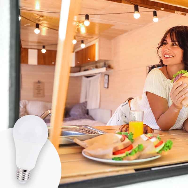 Bombilla 12-24V DC 8W E27 A60 para caravanas, camping y embarcaciones