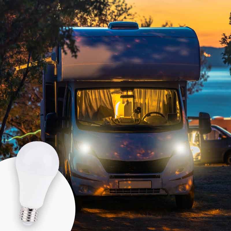Bombilla 12-24V DC 8W E27 A60 para caravanas, camping y embarcaciones