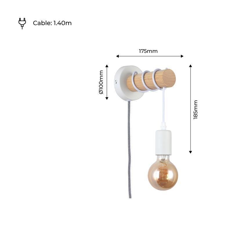 Aplique de pared madera con interruptor y enchufe "MILA"